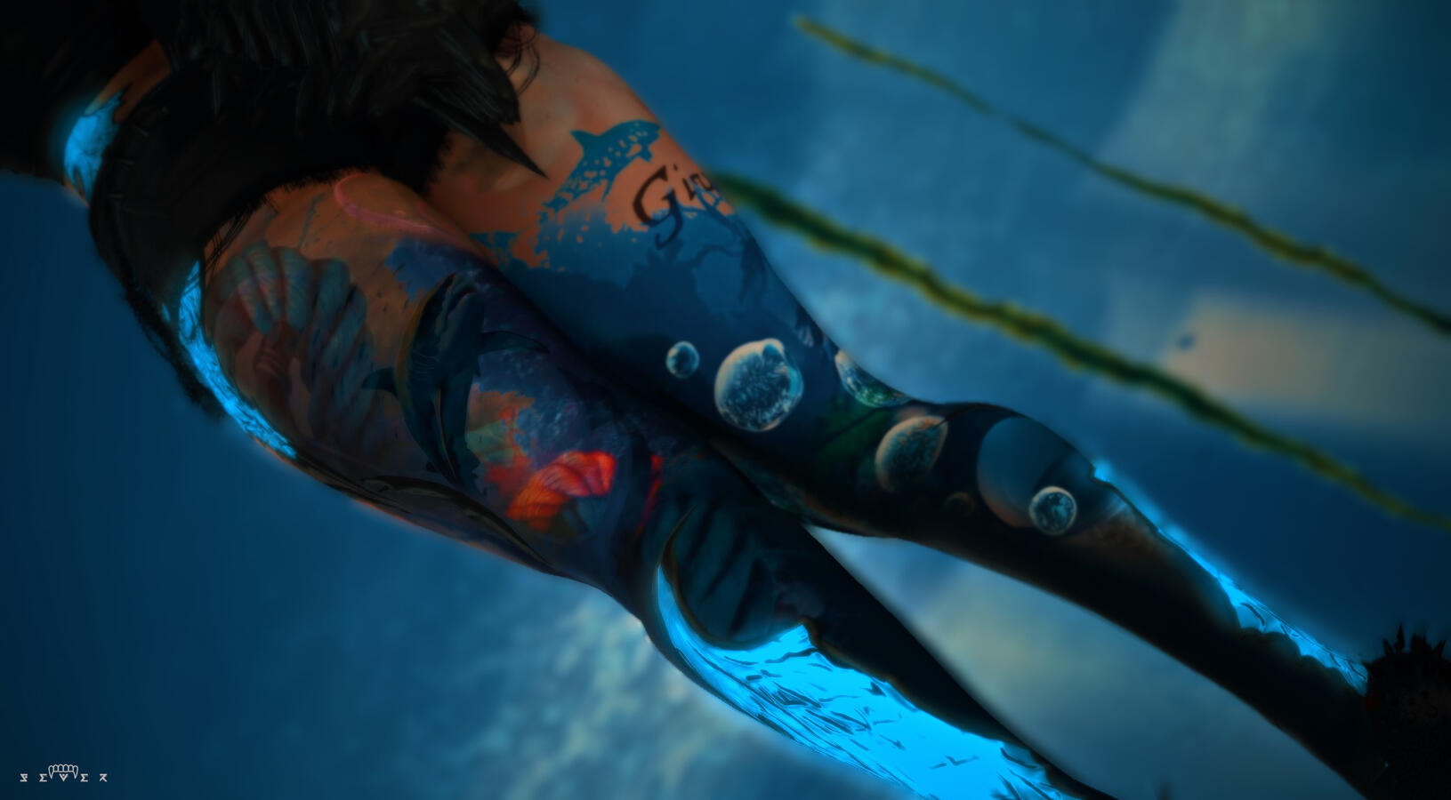 No Quarter Tattoos [Glowing Aquamarine Scales]