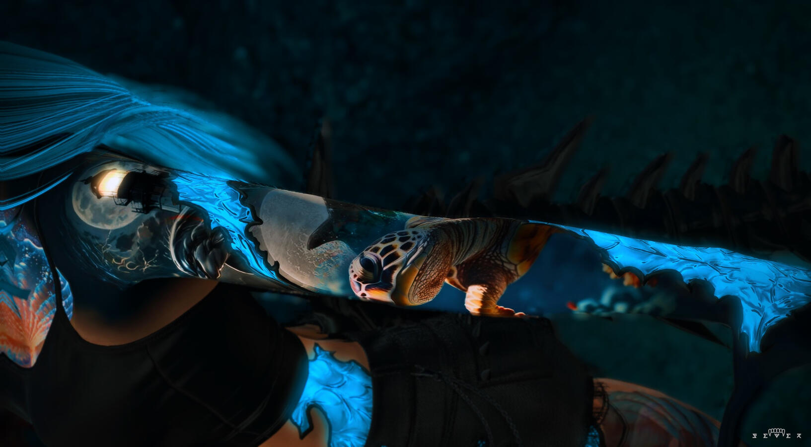 No Quarter Tattoos [Glowing Aquamarine Scales]