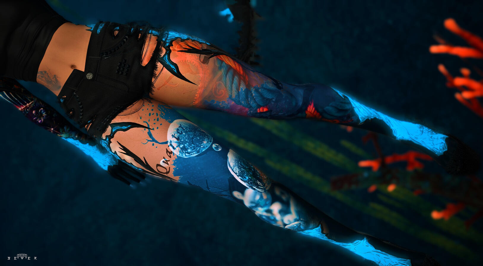 No Quarter Tattoos [Glowing Aquamarine Scales]